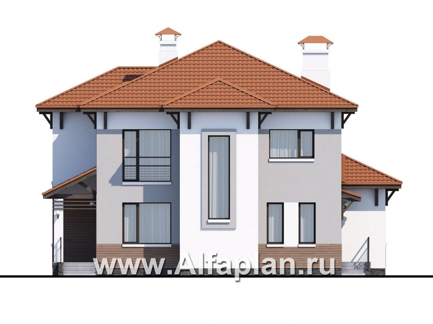 Проекты домов Альфаплан - «Эликсир» - современный коттедж с удобным входом и светлой прихожей - изображение фасада №1