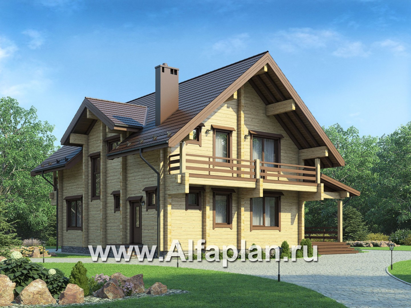 Проекты домов Альфаплан - Деревянный дом с гостевым блоком - дополнительное изображение №1