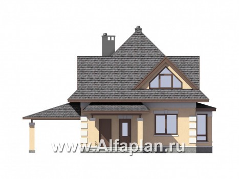 Проекты домов Альфаплан - Компактный мансардный дом с навесом для машины - превью фасада №1