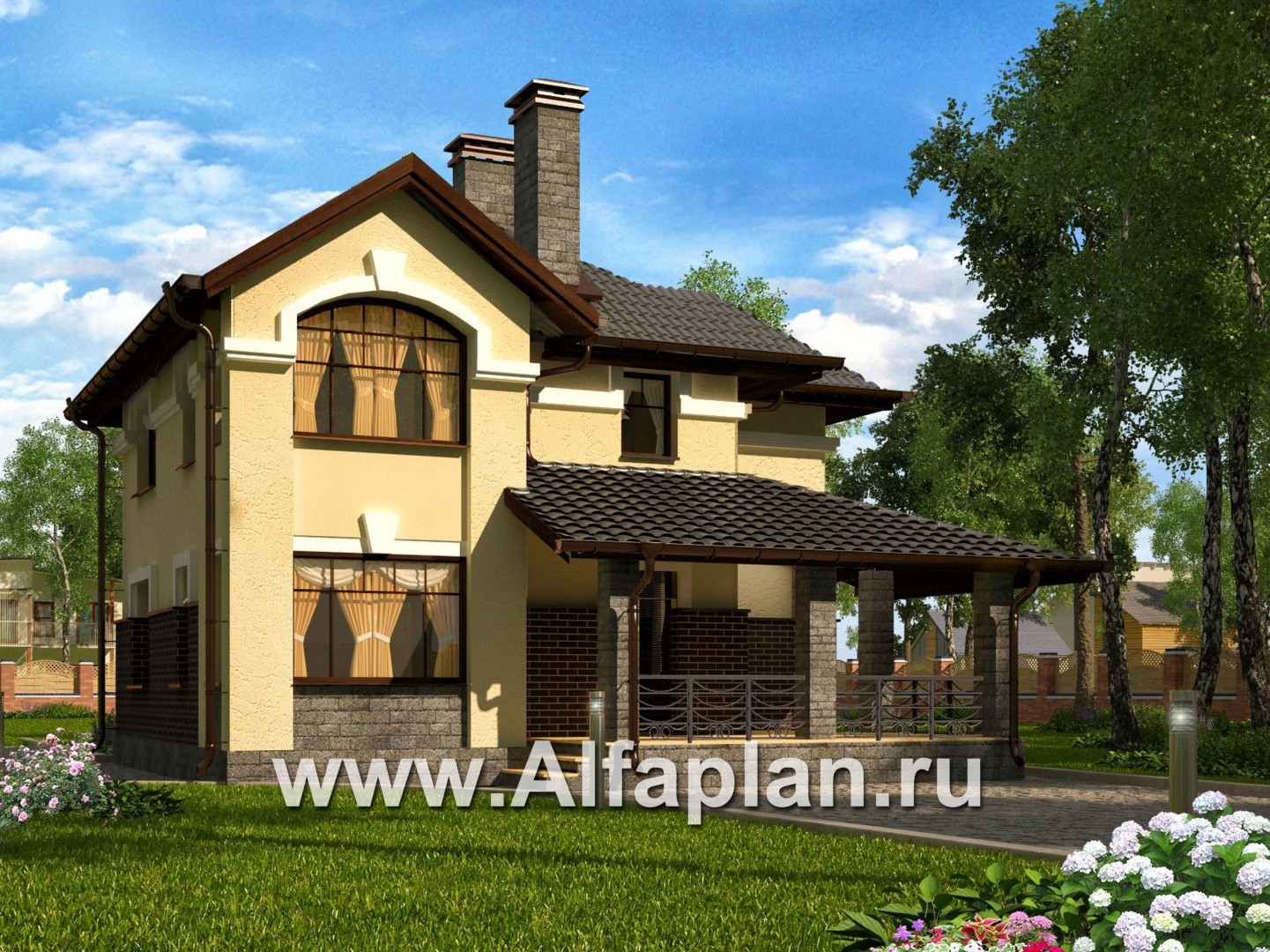 Проекты домов Альфаплан - Компактный двухэтажный дом c с большой террасой - основное изображение