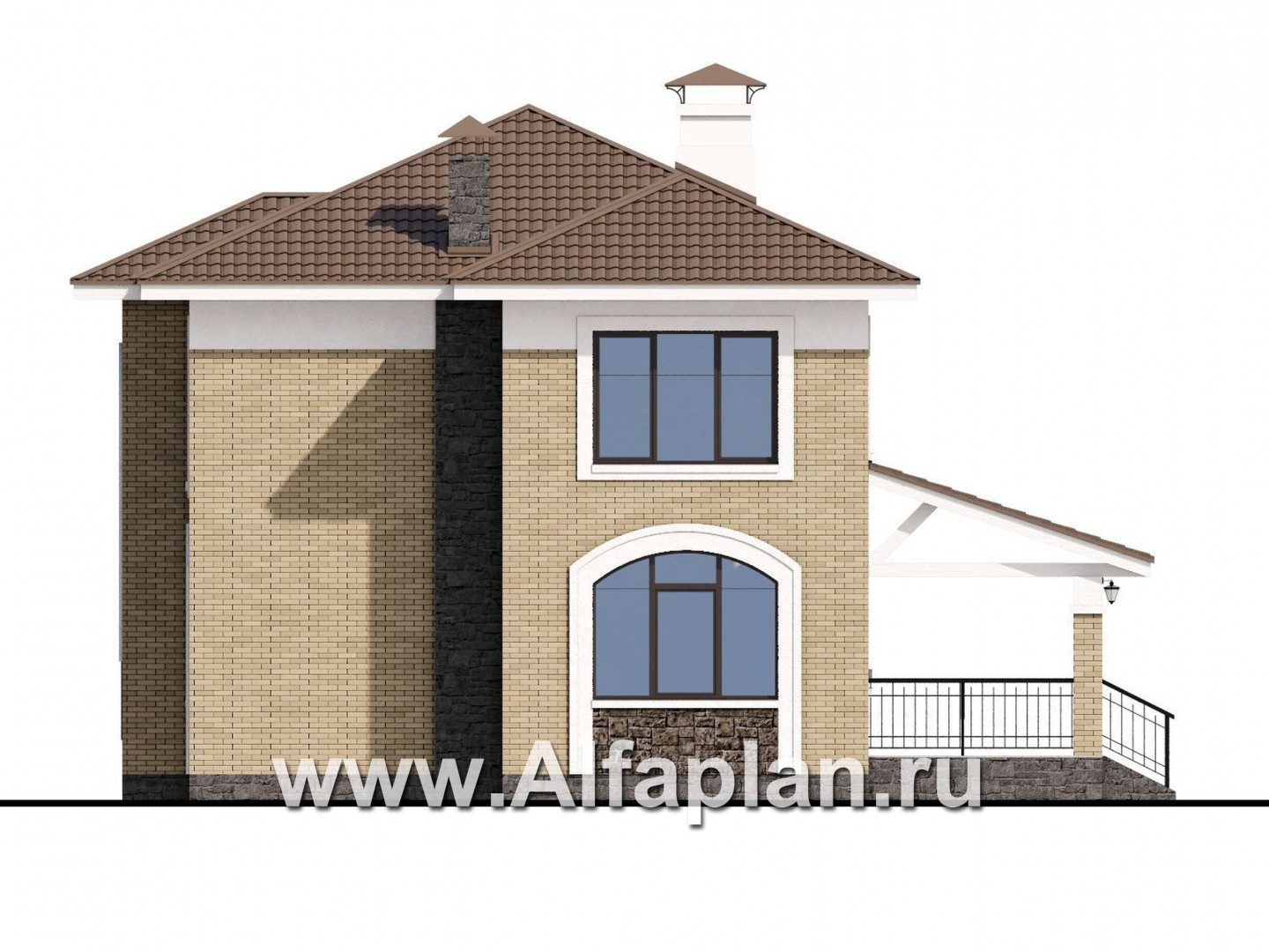 Проекты домов Альфаплан - «Топаз» - проект дома с открытой планировкой - изображение фасада №2