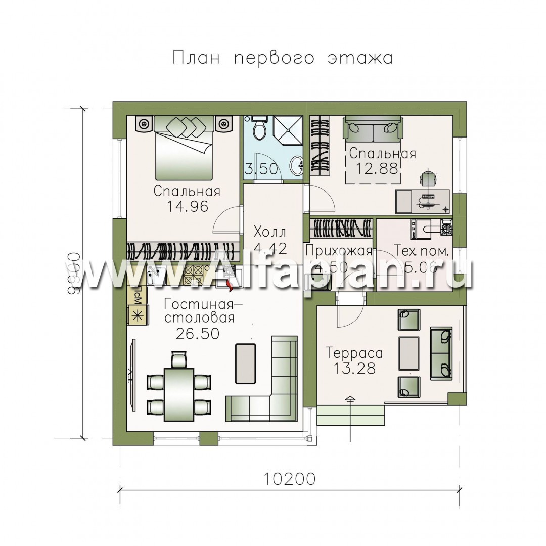 Изображение плана проекта «Дега» - стильный, компактный дачный дом из газобетона №1