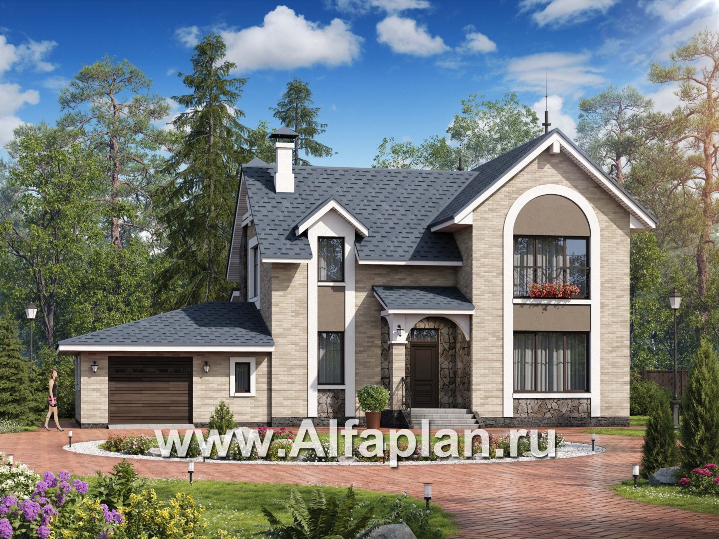Проекты домов Альфаплан - «Огни залива» - проект дома с открытой планировкой - основное изображение