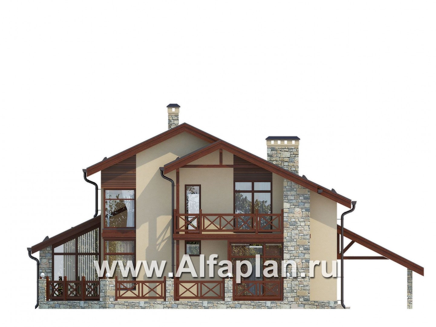 Проекты домов Альфаплан - Двухэтажный коттедж с террасами и зимним садом - изображение фасада №1