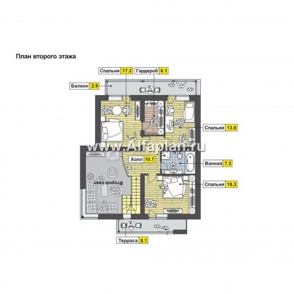 Проекты домов Альфаплан - Двухэтажный коттедж с террасами и зимним садом - превью плана проекта №2