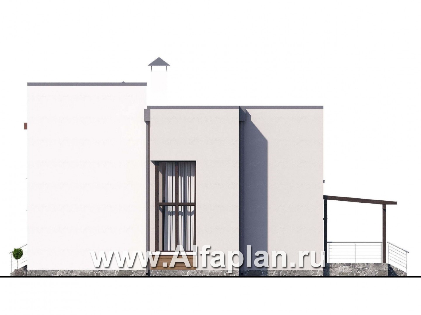 Проекты домов Альфаплан - «Эвр» - современный коттедж с плоской кровлей - изображение фасада №2