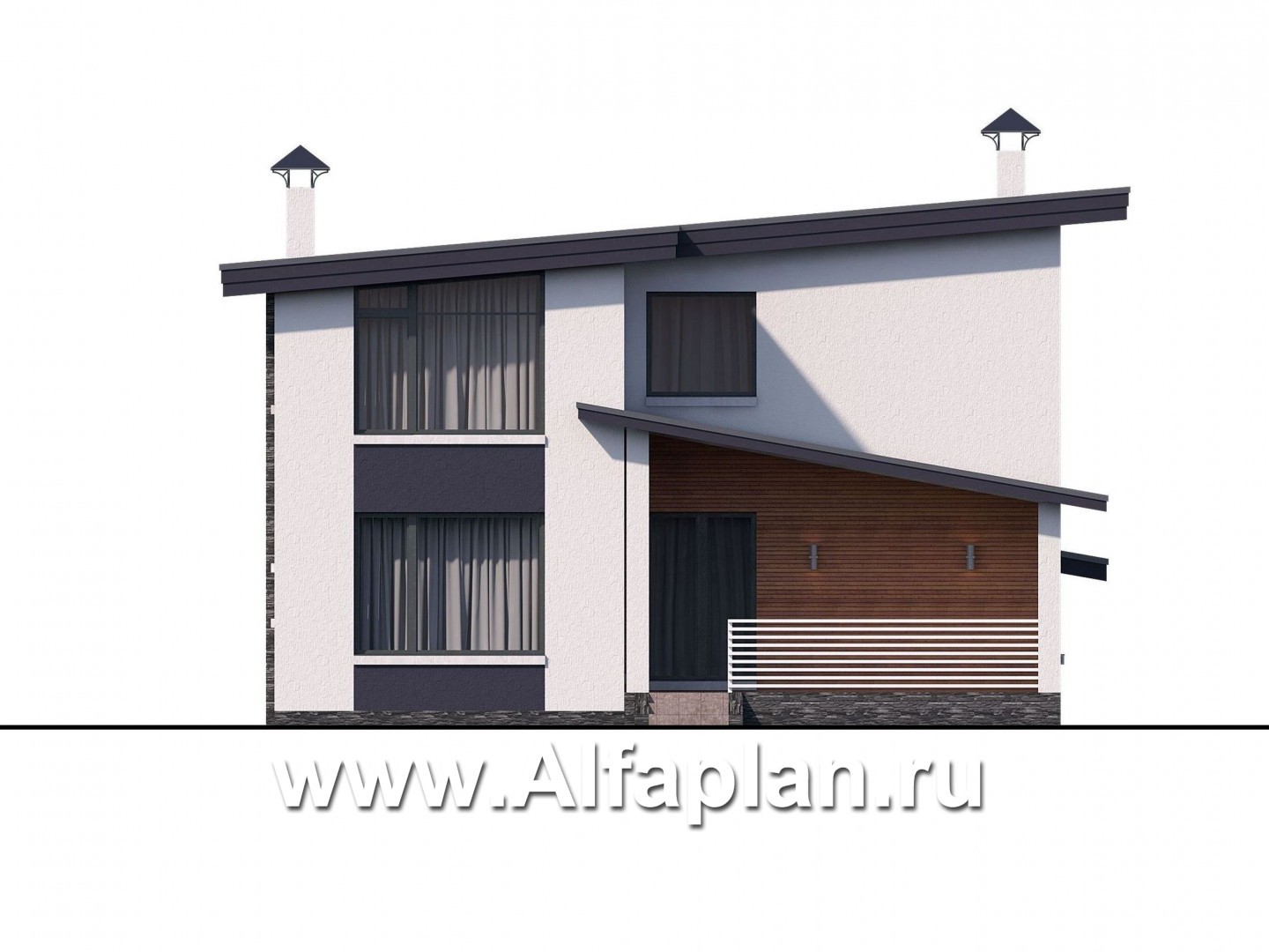 Проекты домов Альфаплан - "Модена" -стильный дом, односкатная крыша - изображение фасада №4